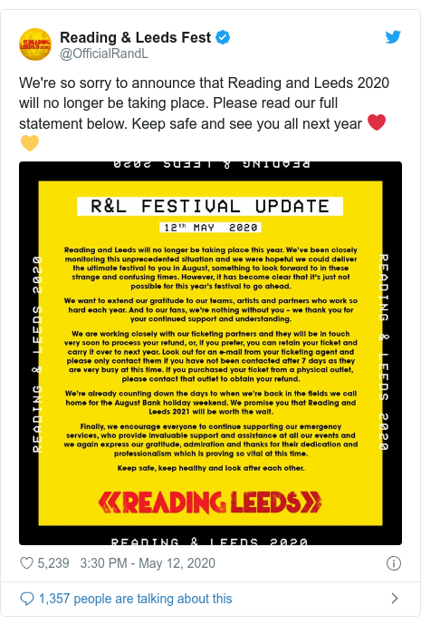 Reading And Leeds Festivals Called Off Until 2021 Bbc News