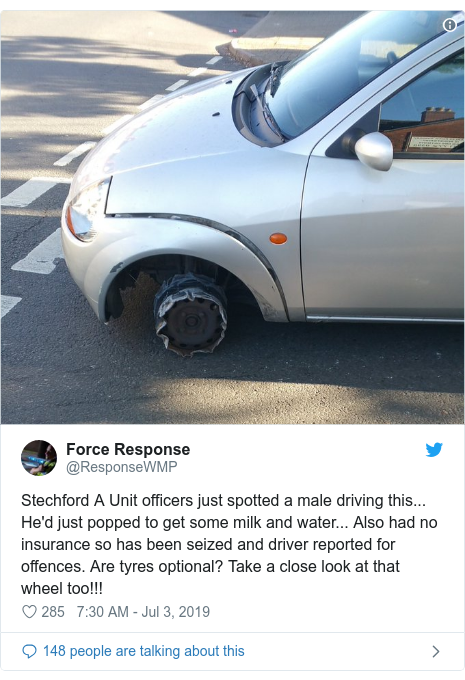 Birmingham Driver Uses Car With No Tyre To Go To Shops Bbc News
