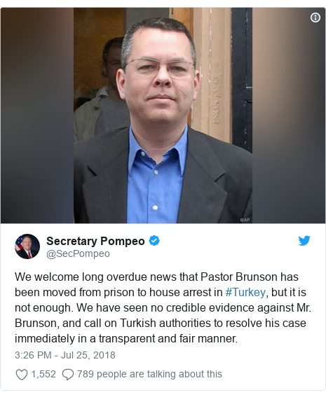 Us Pastor Andrew Brunson Leaves Prison In Turkey Bbc News