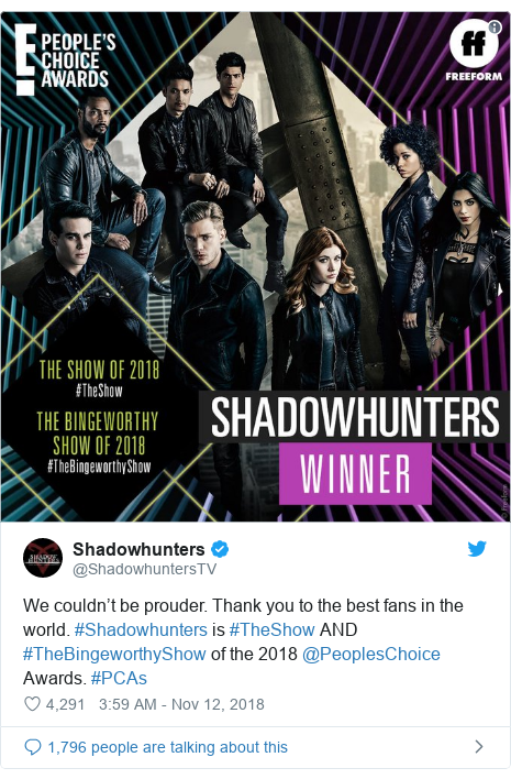 Shadowhunters Cancelled Tv Show Sweeps People S Choice Awards