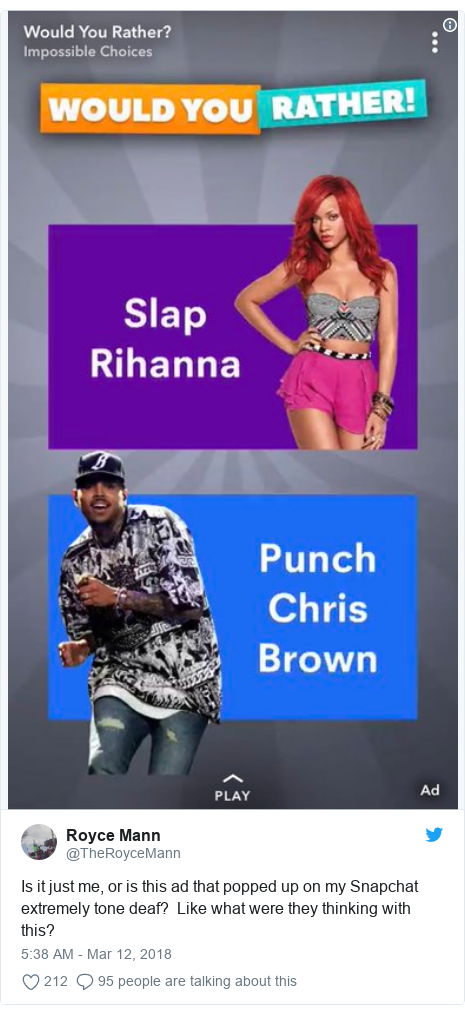 Snapchat Pulls Awful Chris Brown And Rihanna Advert Bbc News