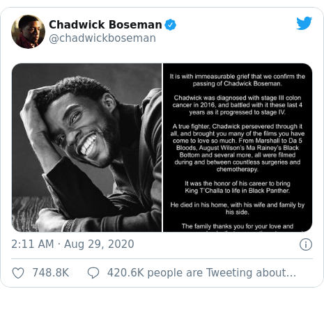 Chadwick Boseman Black Panther Star Dies Of Cancer Aged 43 Bbc News