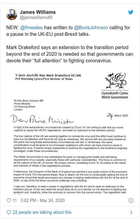 Coronavirus Welsh Government Calls For Longer Brexit Transition Bbc News