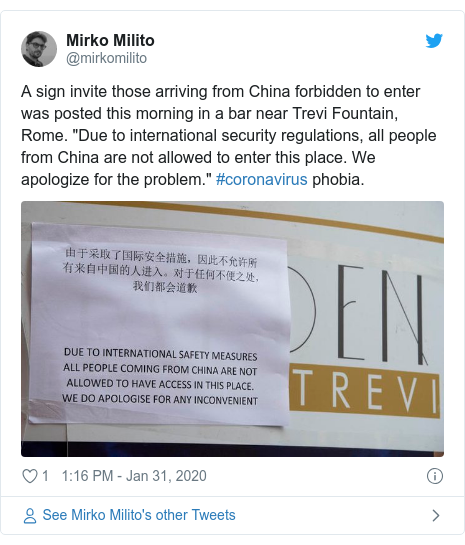 Coronavirus Chinese Targeted As Italians Panic Bbc News