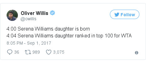 Serena Williams Gives Birth To Baby Girl Bbc News