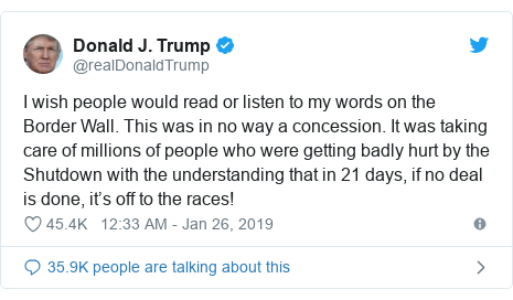Trump Backs Down To End Painful Shutdown Temporarily Bbc News