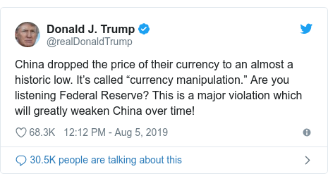 Us Officially Labels China A Currency Manipulator Bbc News