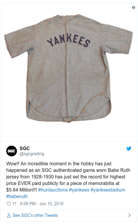 babe ruth's jersey auction