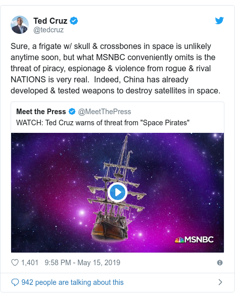 Us Senator Ted Cruz Irked By Space Pirate Ridicule Bbc News