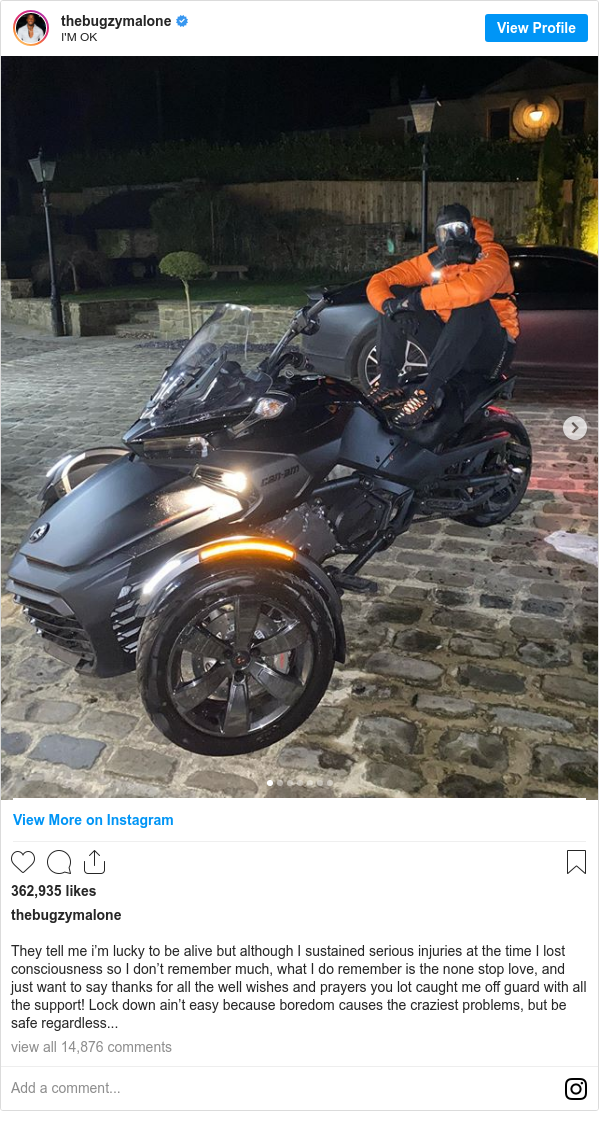 Bugzy Malone Rapper Lucky To Be Alive After Road Accident Bbc