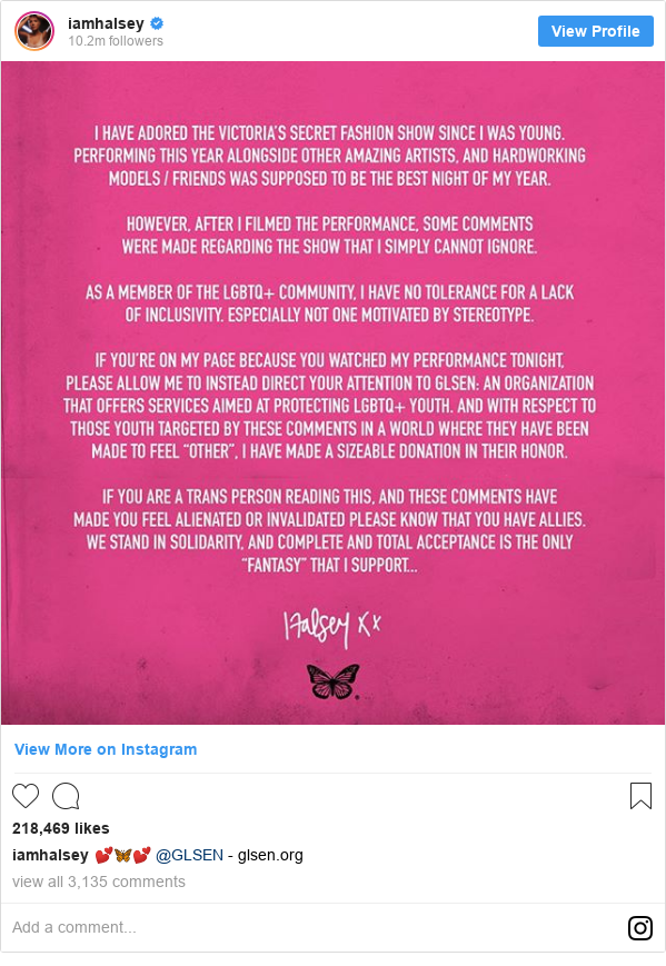 Halsey Criticises Victoria S Secret Over Transgender Comments