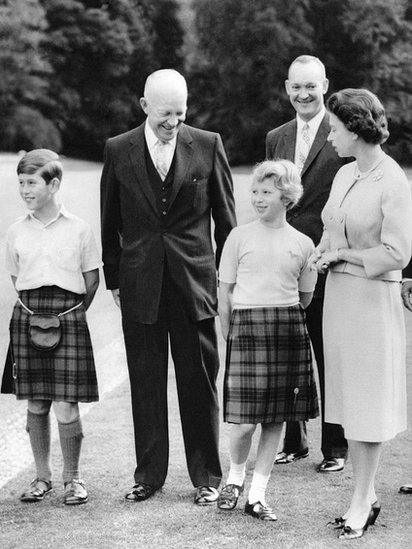 President Eisenhower meets the royal family, Queen Elizabeth and the future King Charles, in 1959