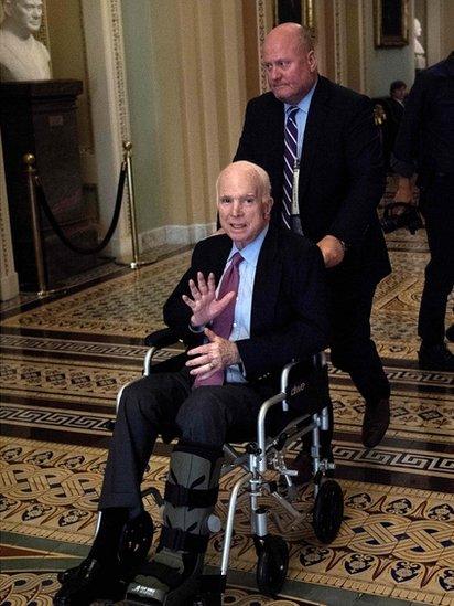 US Senator John McCain in wheelchair on Capitol Hill in Washington (1 December 2017)