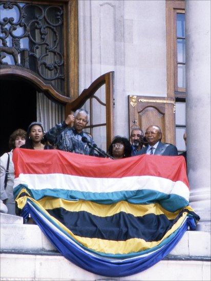 Mandela in London after release