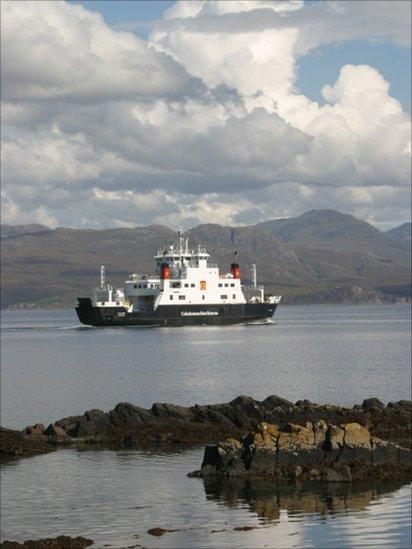 Caledonian MacBrayne's Coruisk ferry leaving Armadale on Skye for Mallaig on the mainland.