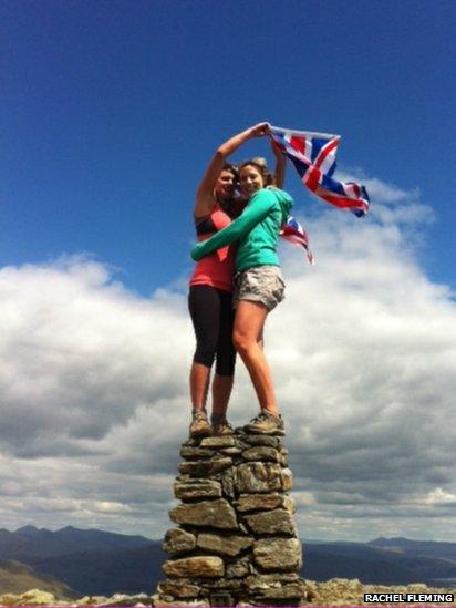 Rachel Fleming and Harriet Ball at the top of Ben Narnairn