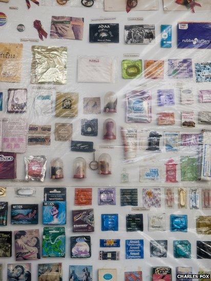 Condoms on the wall of the NGO Samabhavana Society