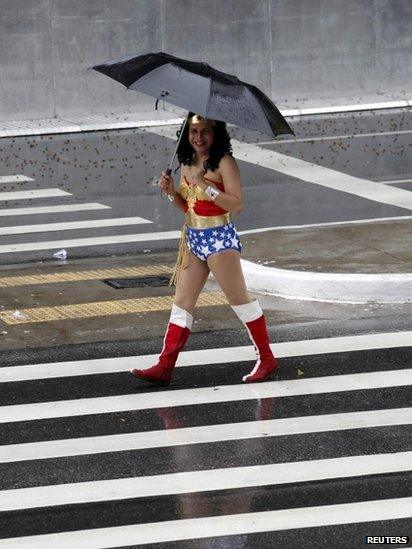 A participant at the Gay Pride march in Sao Paulo on 2 June 2012