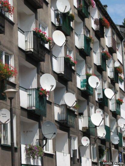 Satellite dishes on a block of flats