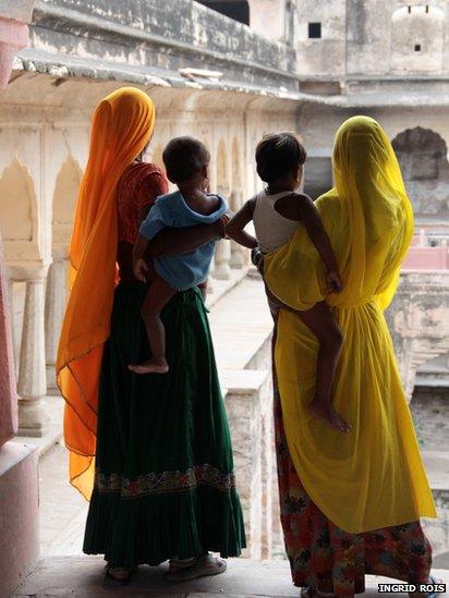 Women in an abandoned temple in Rajasthan
