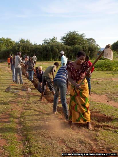 Digging trenches for water pipes