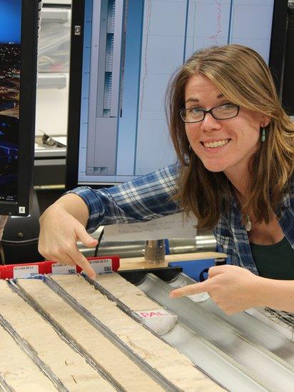 Kate Littler with the sediment cores