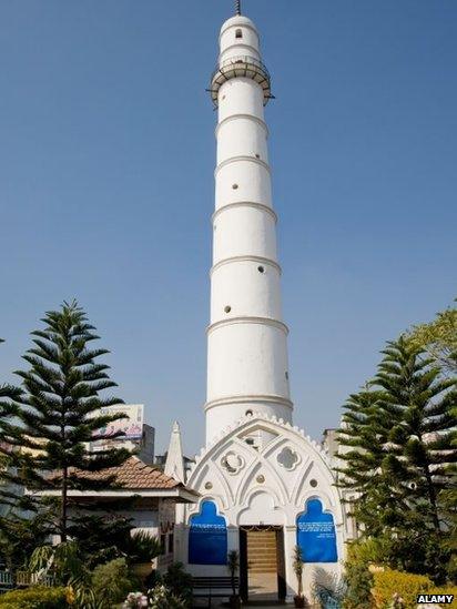 Bhimsen Tower or Dharahara which resembles a lighthouse in Kathmandu, Nepal.