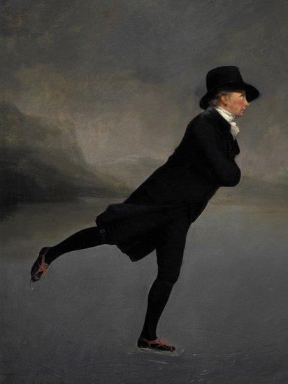 Revd Dr Robert Walker Skating on Duddingston Loch, (c. 1795), by Sir Henry Raeburn
