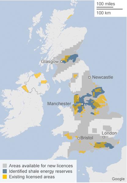 Shale gas sites in UK