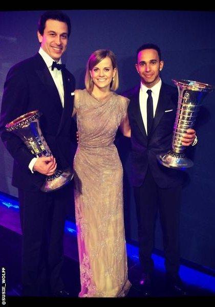 Toto Wolff, Susie Wolff and Lewis Hamilton