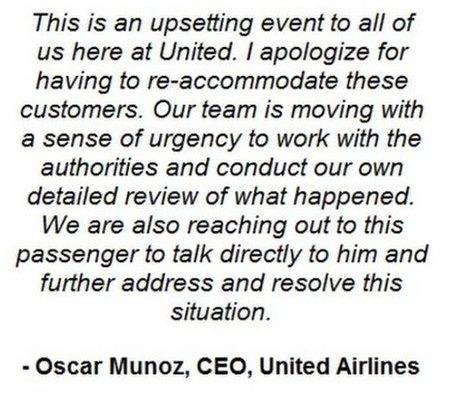 United Airlines CEO apology on its Facebook page