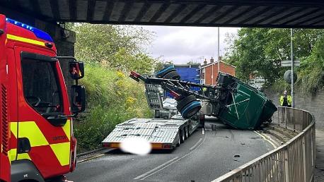 A lorry knocked off a transporter