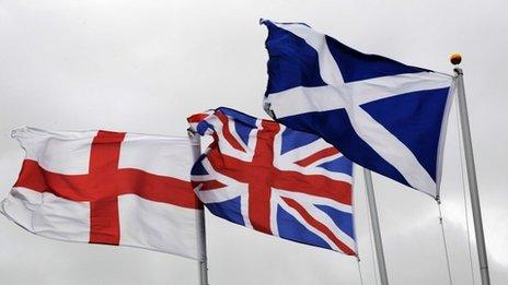 The Cross of St George, The Union Jack and the Saltire flags