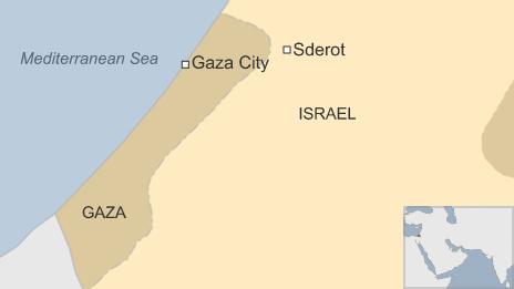 Map showing Gaza and Israel