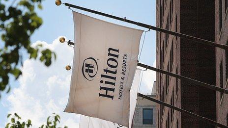 Hilton hotel flag flying