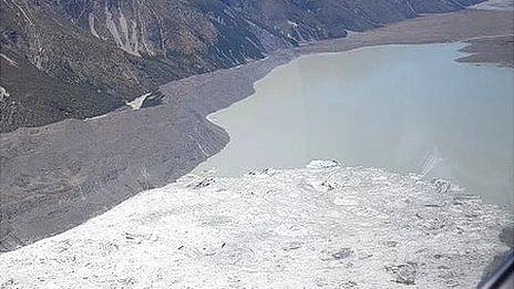 Aerial view of the Tasman Glacier and lake