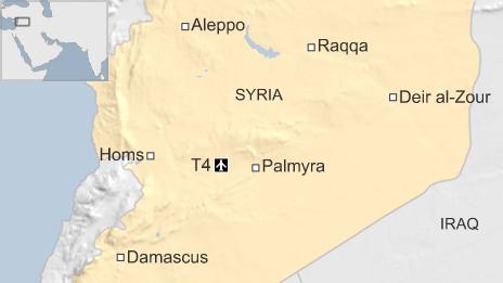 Map showing location of T4 base in Syria