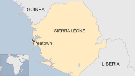 Map shows the location of the capital of Sierra Leone, Freetown