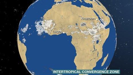 BBC Weather satellite showing clouds associated with recent heavy rainfall and floods across Sudan.