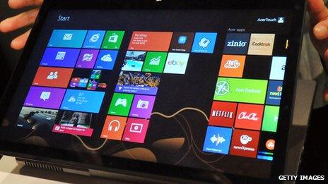 A tablet computer displaying Windows 8