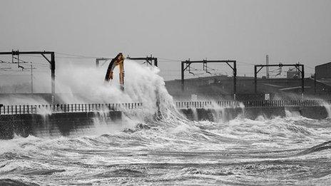 Large waves crash into the harbour at Saltcoats, Ayrshire. Picture taken by Weather Watcher Sylvan.