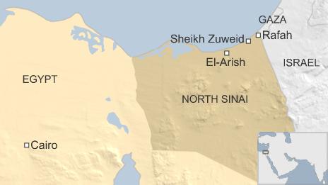 Map of Egypt showing location of Sheikh Zuweid