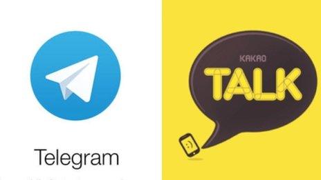 The icons of the Telegram and Kakao Talk apps
