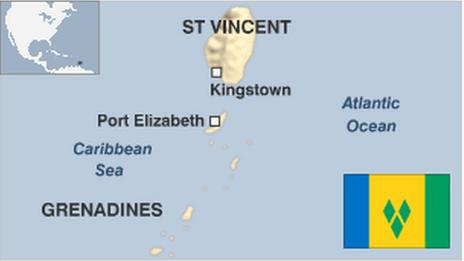 The map of St Vincent and the Grenadines