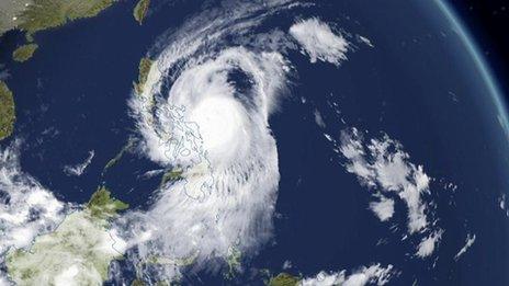 Satellite image of Typhoon approaching Philippines