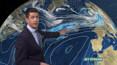 Jet stream winds driving an area of low pressure