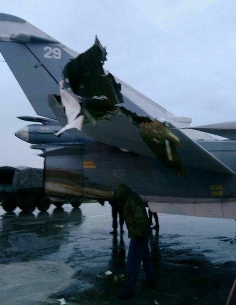 The damaged tail of a jet. Anonymous photo via Roman Saponkov