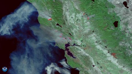 Thermal imagery showing wildfires