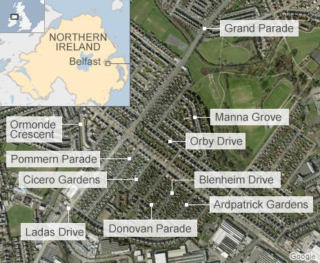 Map showing Belfast streets named after Derby winners