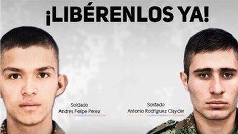 Pictures released by the Colombian Army calling for the release of two kidnapped soliders